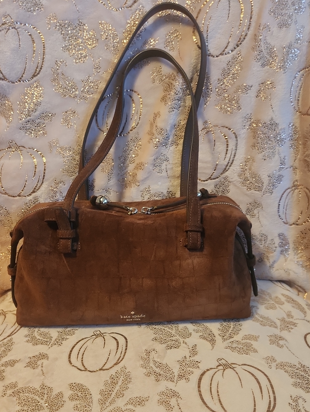 kate spade Brown Suede Double-Handle Shoulder Bag